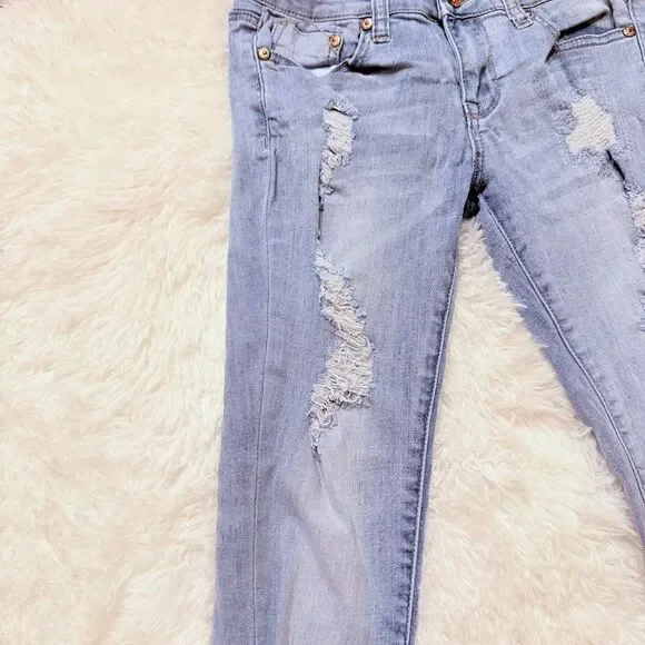 Distressed Skinny Jeans Light Wash Ripped Denim Size 3 Y2K Festival Special A - Picture 4 of 10